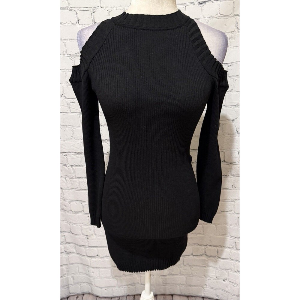 Bishop + Young Black Cold Shoulder Halter Sweater Long Sleeve Dress Small